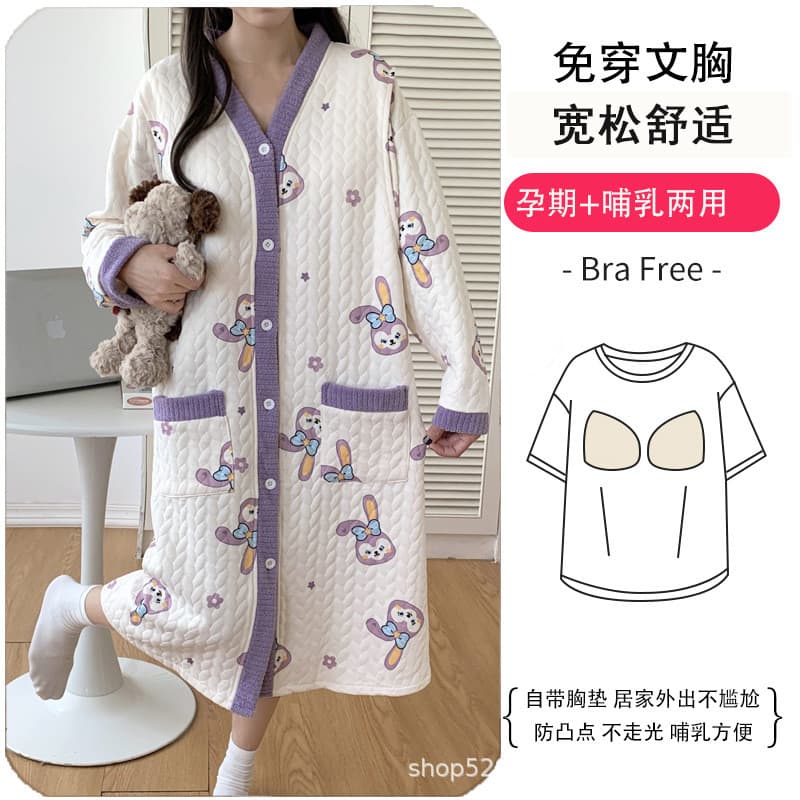 Com almofada no peito ar algodão engrossado maternidade amamentação amamentação camisola de algodão puro roupas de confi