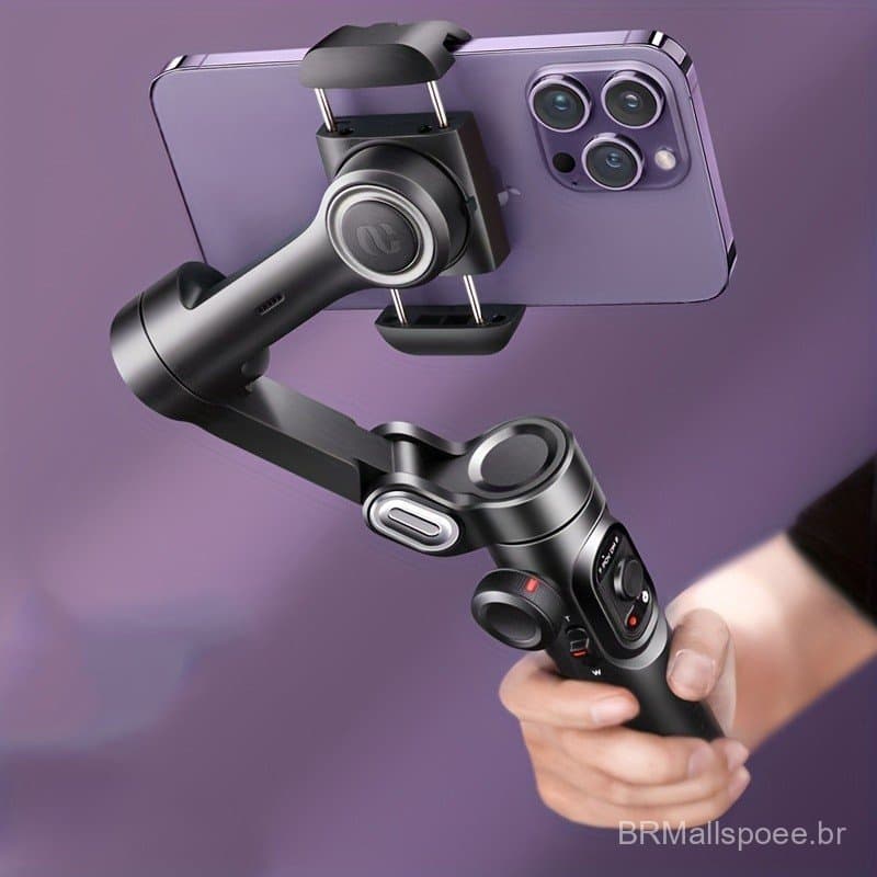 Estabilizador de Gimbal Portátil de 3 Eixos AOCHUAN, Dobrável, para Gravação de Vídeo em Smartphone, Celular, Vlog, Esta