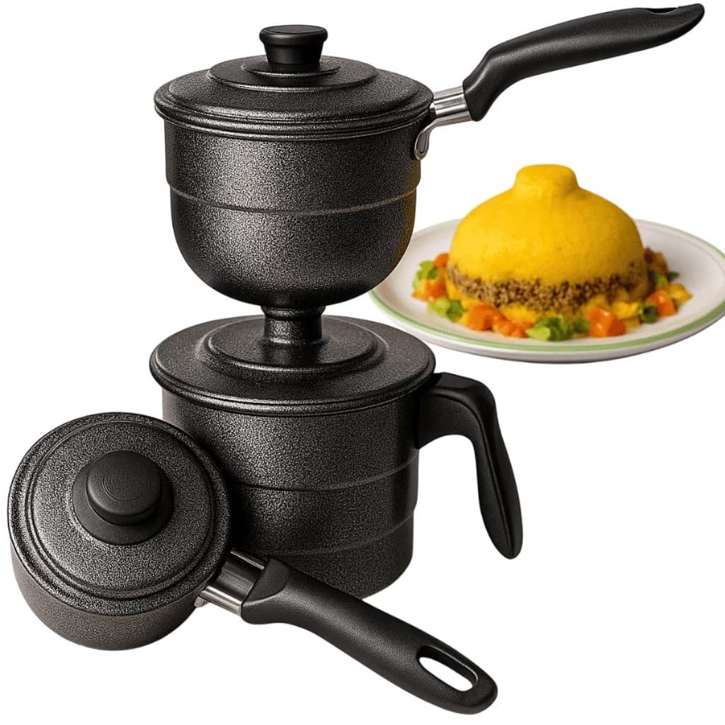 Cuscuzeiro a Vapor de Alumínio Craqueado / Polido com 2 Cumbucas