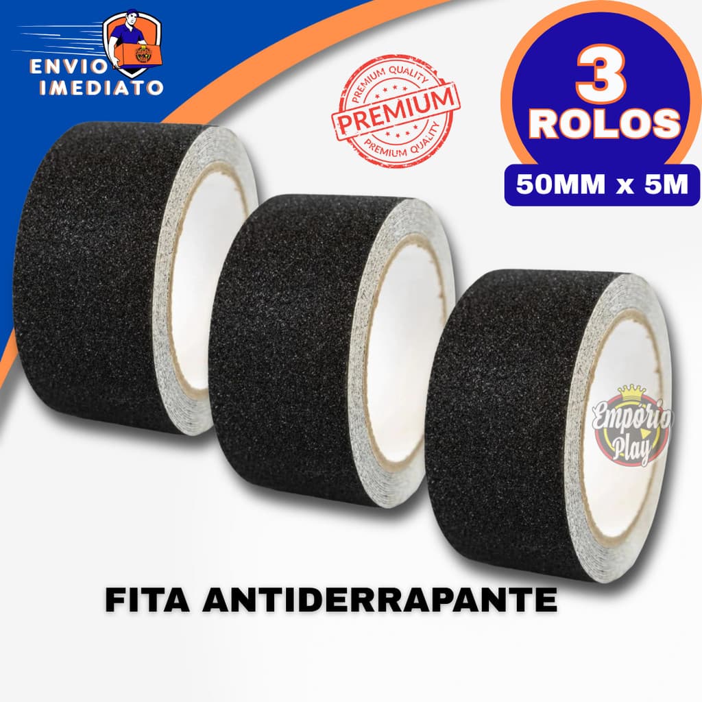 Fita Antiderrapante Adesiva Preta Preto 50mm X 5m Multiuso Universal Escada Piso Ambiente Externo
