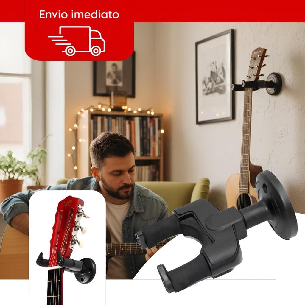 Suporte de Parede com Trava e Proteção para Violão Guitarra Baixo Ukulele Cavaco