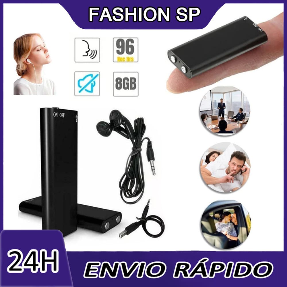 Mini Gravador De Voz Grava 96 Horas - Micro Escuta Profissional Micro Escuta Nf 8GB