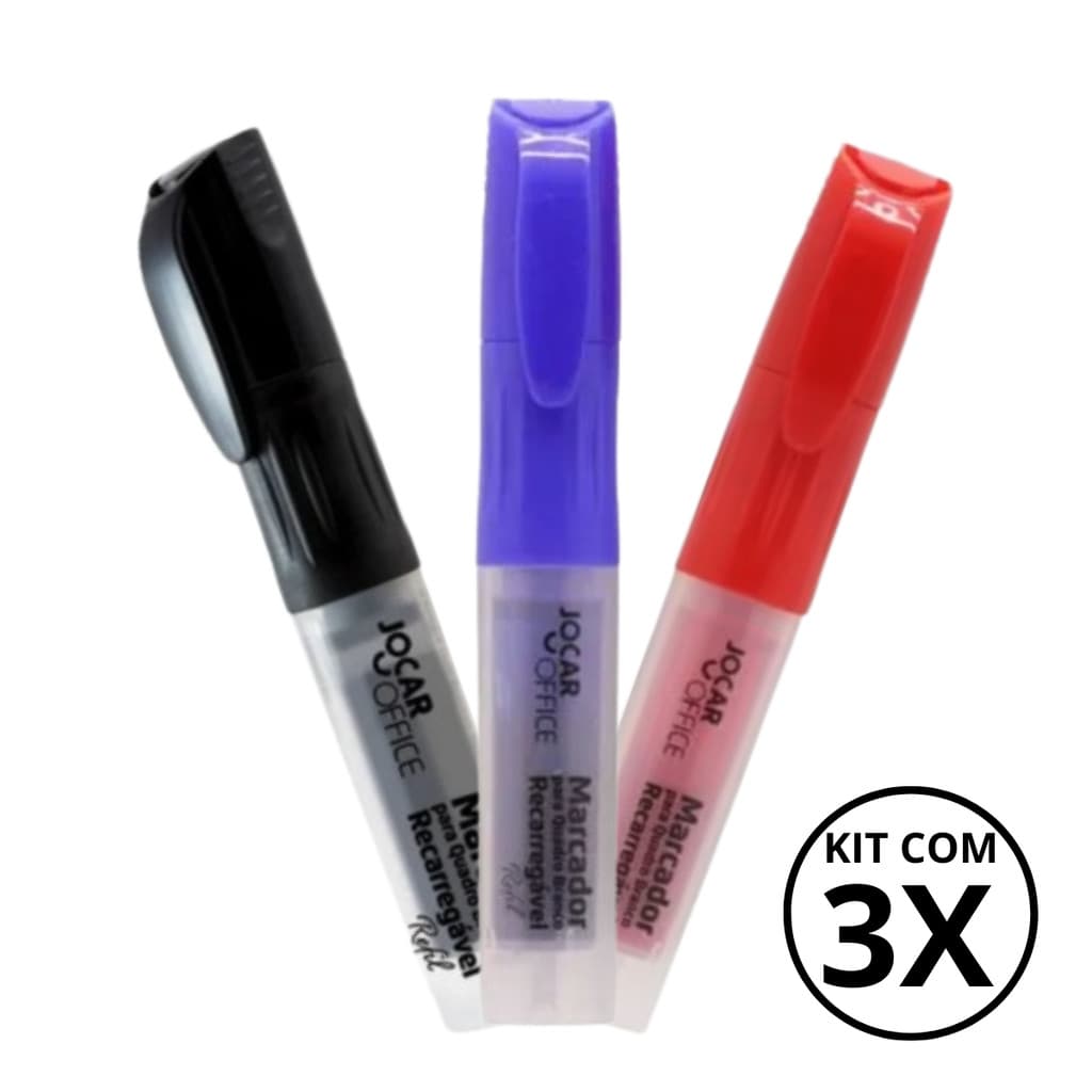 Kit Com 3 Marcadores De Quadro Branco Recarregável -JOCAR