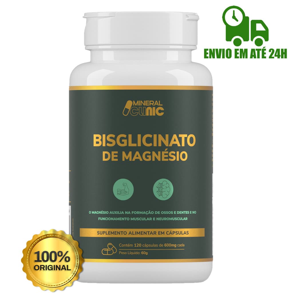 Bisglicinato De Magnésio 600 mg 120 Cápsulas Mineral Clinic 
