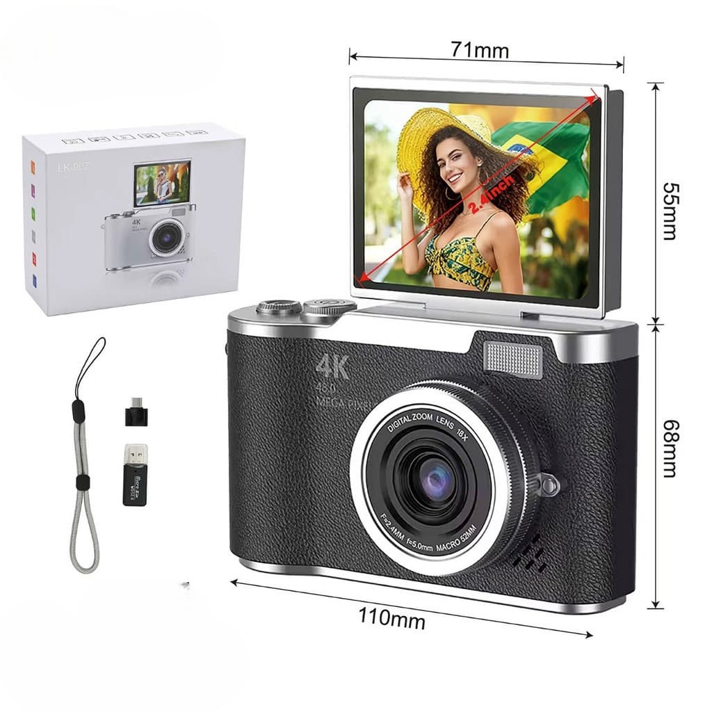 Câmera Digital 4K com Tela Flip 2.4" + Flash | Grava Vídeo e Foto  yihan