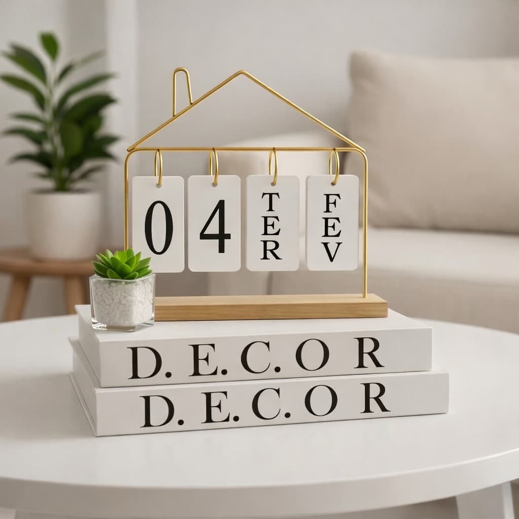 Calendário de Mesa Decorativo com Plaquinhas Preto Dourado Permanente Escritório Clínica