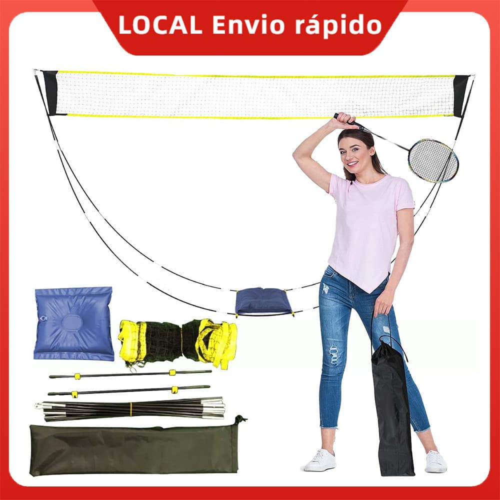 Rede Badminton Portátil 1,6x2,9m c/ Suporte - Treino ao Ar Livre, Quintal e Praia, Familiar