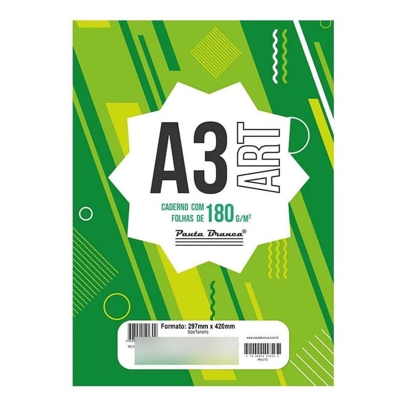 BLOCO A3 180G 20 FOLHAS PAUTA BRANCA