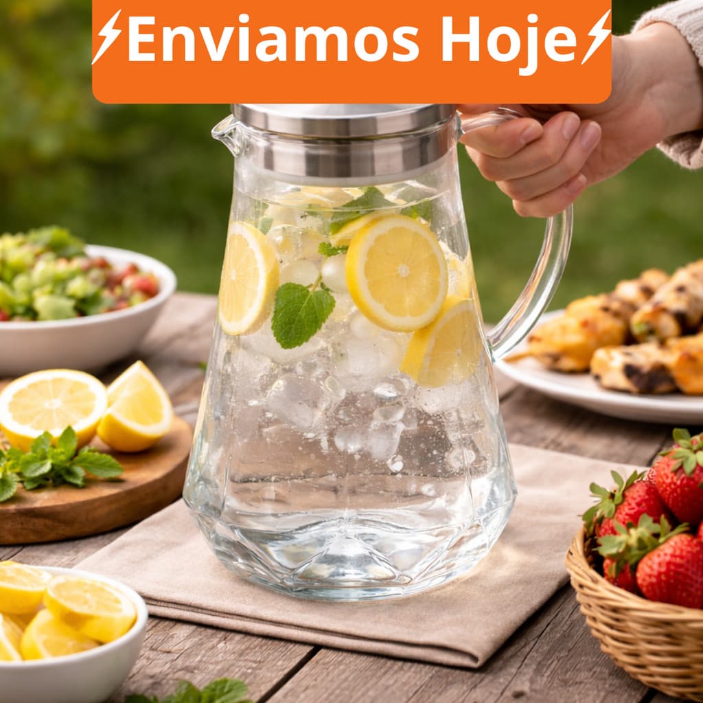 Jarra de Vidro Borossilicato Âmbar e Cristal com Tampa de Inox e Vedação de Silicone - Vai ao Fogo e ao Freezer!