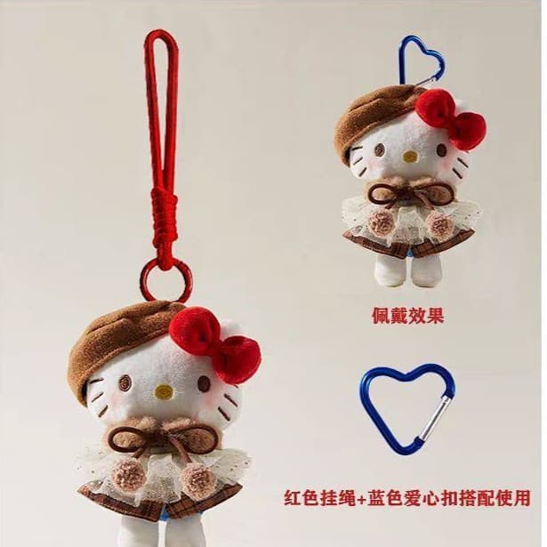 [New] Plush Cute Doll Maillard Beret KT Handbag Pendant Backpack Hanging Ornament Cartoon Doll Cat ERnm
