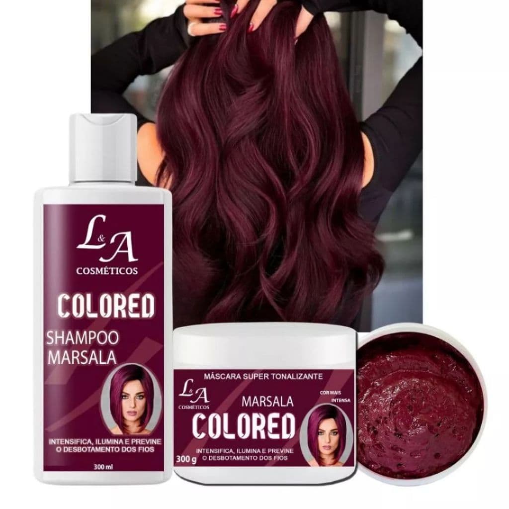 Kit Shampoo e Máscara Tonalizante Marsala Intenso - S/ Amônia - Resultado 100% Natural La cosméticos