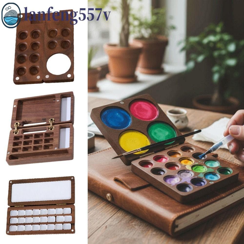 Paleta De Aquarela LANFENG , Caixa Compacta De Pintura De Nogueira , Mini Bandeja Mistura Portátil De Sucção