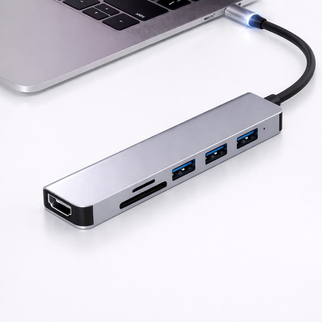 Hub USB-C 7 em 1 com HDMI 4K, USB 3.0 e Leitor SD/TF – Adaptador Tipo-C para Notebook, MacBook e Celular