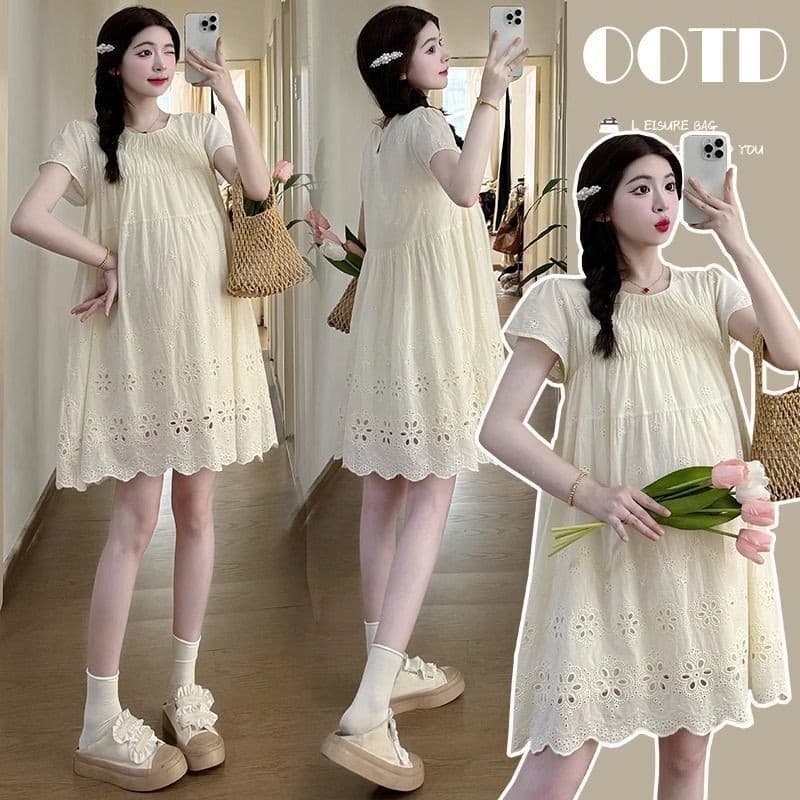 Francês moda vestido de maternidade vestido solto bordado camisa do bebê pequeno cara capa barriga feminina