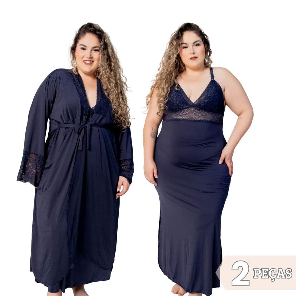 Kit Camisola Plus Size Sexy Longa com Robe Longo Plus Size – Elegante e Sensual