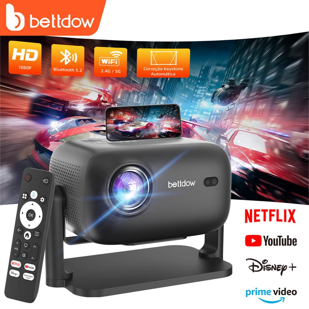 Projetor BETTDOW 4K Ultra HD 1080P Para Alto-Falante De Telefone Bluetooth Tela De Laptop Android Netflix WiFi