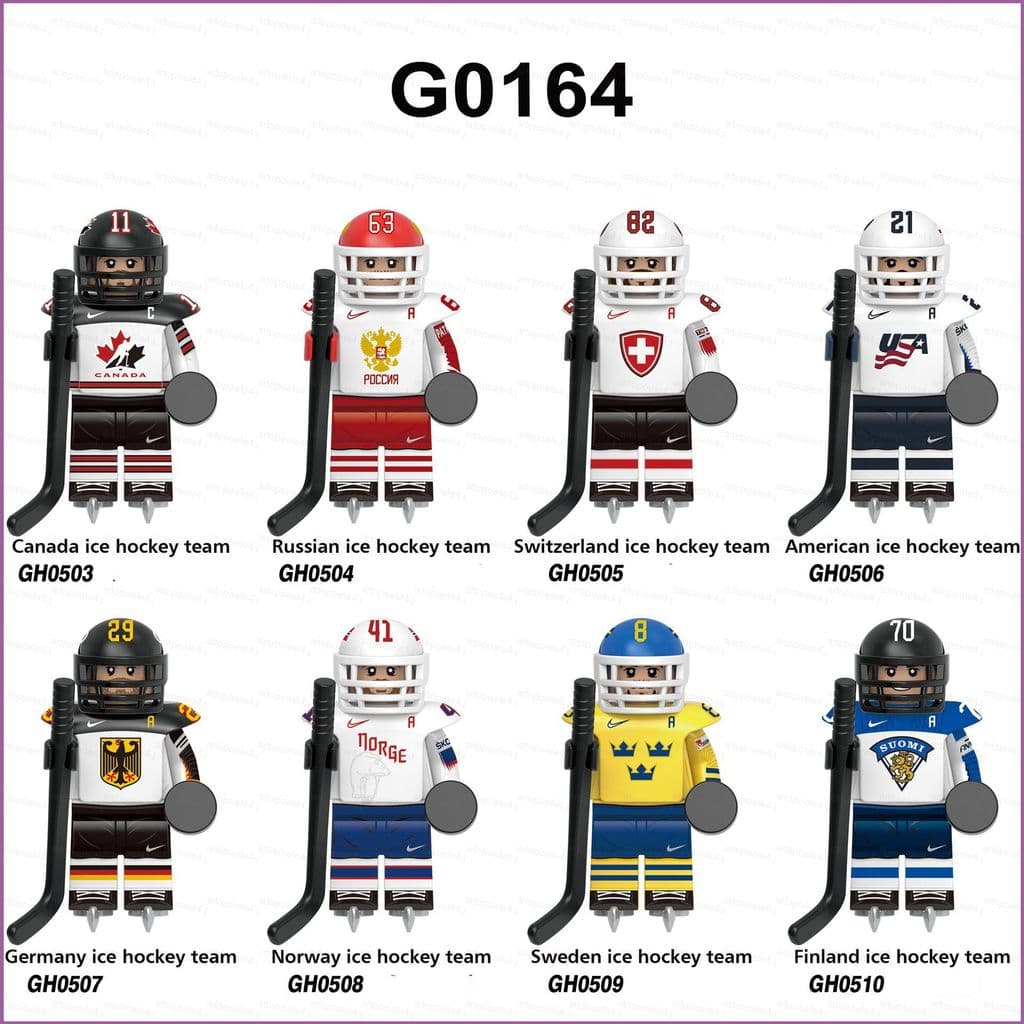 8 Pçs Blocos De Construção Da Equipe Hóquei No Gelo Competições Nacional Modelo Bonecas Brinquedo Para Crianças