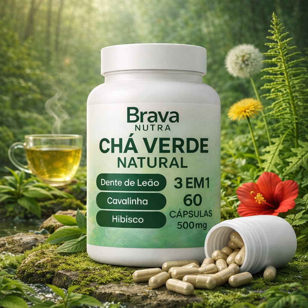 Chá Verde + Hibisco, Cavalinha e Dente-de-Leão | Fórmula Natural em Cápsulas