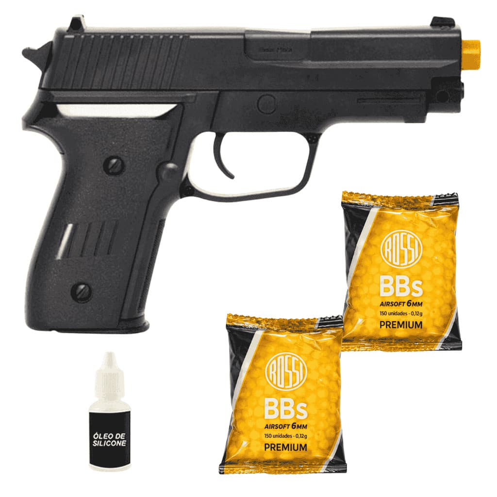 Pistola Airsoft P226 Vigor Sistema Mola 6mm Escala Real + Óleo de Silicone + Esferas Plásticas - Pronta Entrega com NF