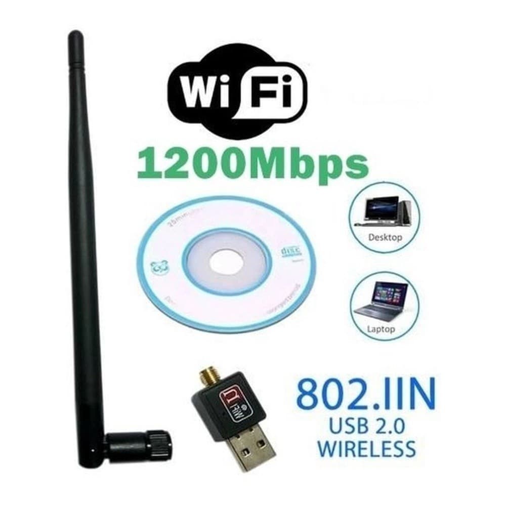 Adaptador WiFi USB 1200Mbps Antena Externa Receptor Wireless 802.11N para PC Notebook Desktop