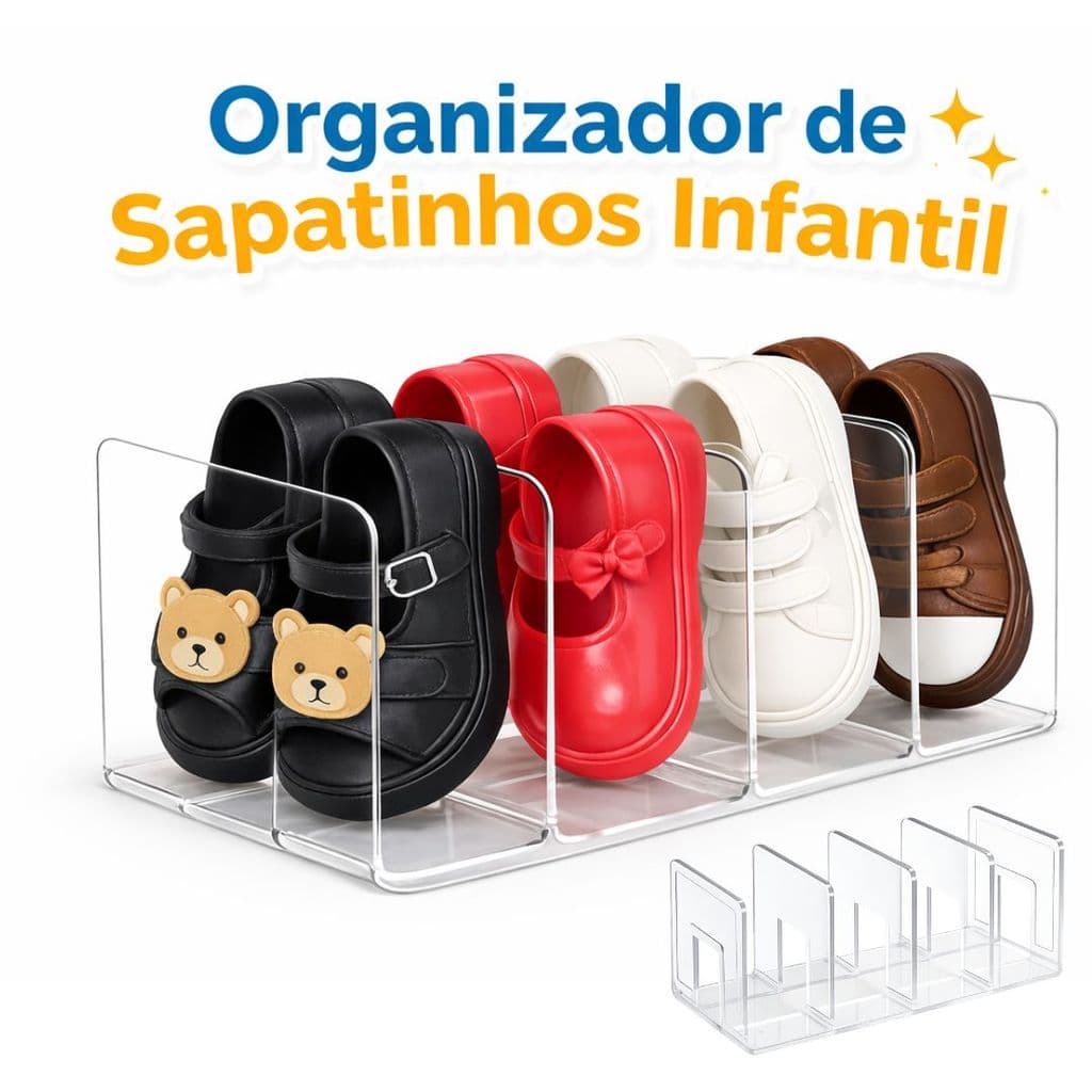 Organizador de Sapatinhos Infantil em Acrílico até 4 Par Porta Sapatos Bebê para Cômoda Guarda-Roupa