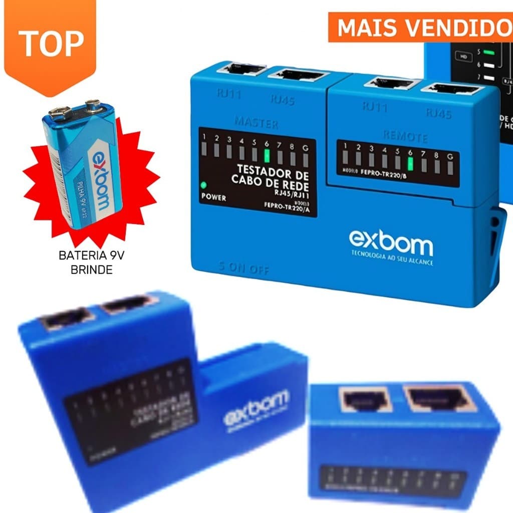 Testador Cabo Rede Cat5e/ Cat6 Rj45 internet Rj11 Telefone + Bateria 9V Grátis