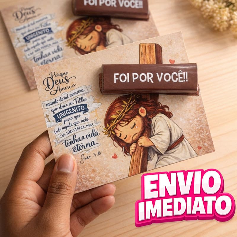 Kit 30 50 70 100 Cartão para Chocolate Bis Páscoa Cristã | Lembrancinha Religiosa Páscoa | Brinde Igreja Escola