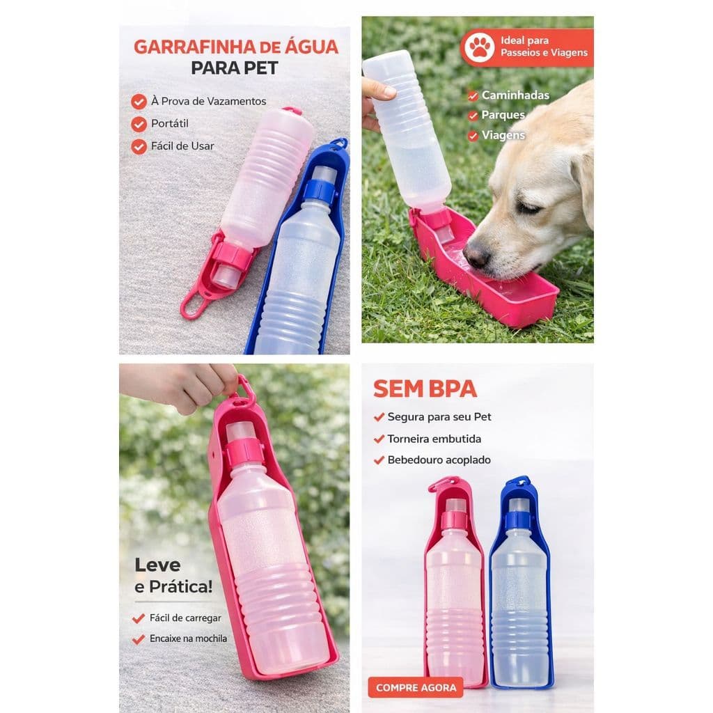 Bebedouro Portátil Garrafa Água Pet 450ml Cachorro Gato