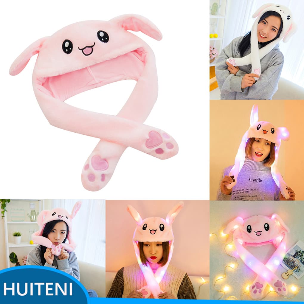 Animal Movendo Orelhas Chapéu Dos Desenhos Animados Brilhante Dança Boné Meninas Festa Feriado Pelúcia Natal Feminino