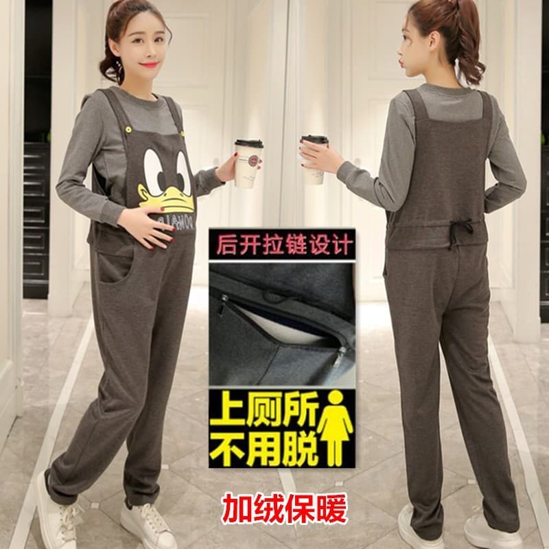 Liberação Macacão para maternidade, outono inverno, algodão puro, lã espessada, versão coreana, macacão para maternidade