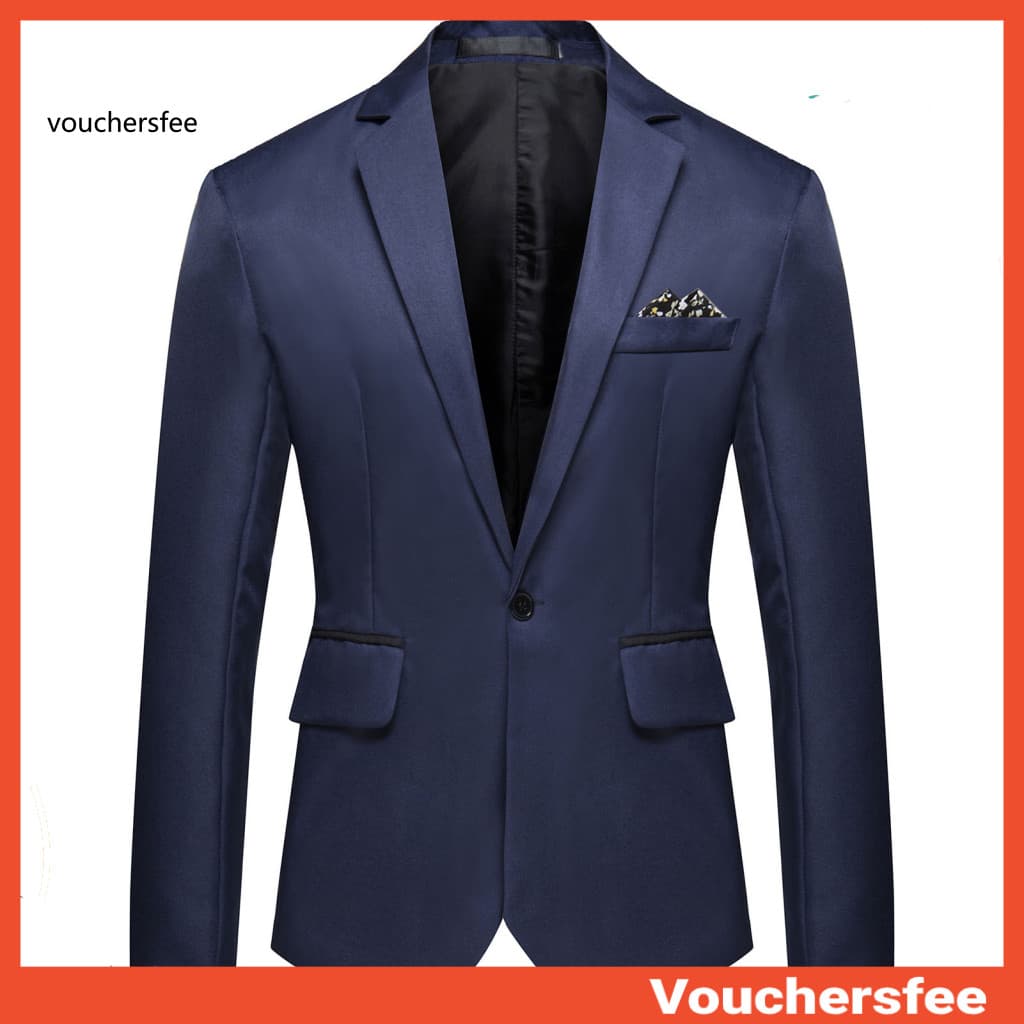 [VOU] Moda Um Botão Lapela Casual Masculino Blazer Manga Comprida Bolso Decorativo Terno Casaco Roupa De Trabalho