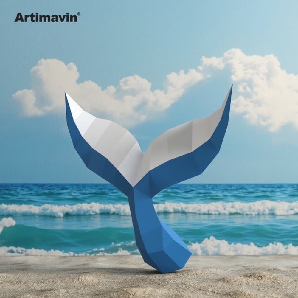 MOMO Molde de papel tridimensional cauda de baleia papel artesanal modelo de papel pai-filho artesanal adulto coleção de