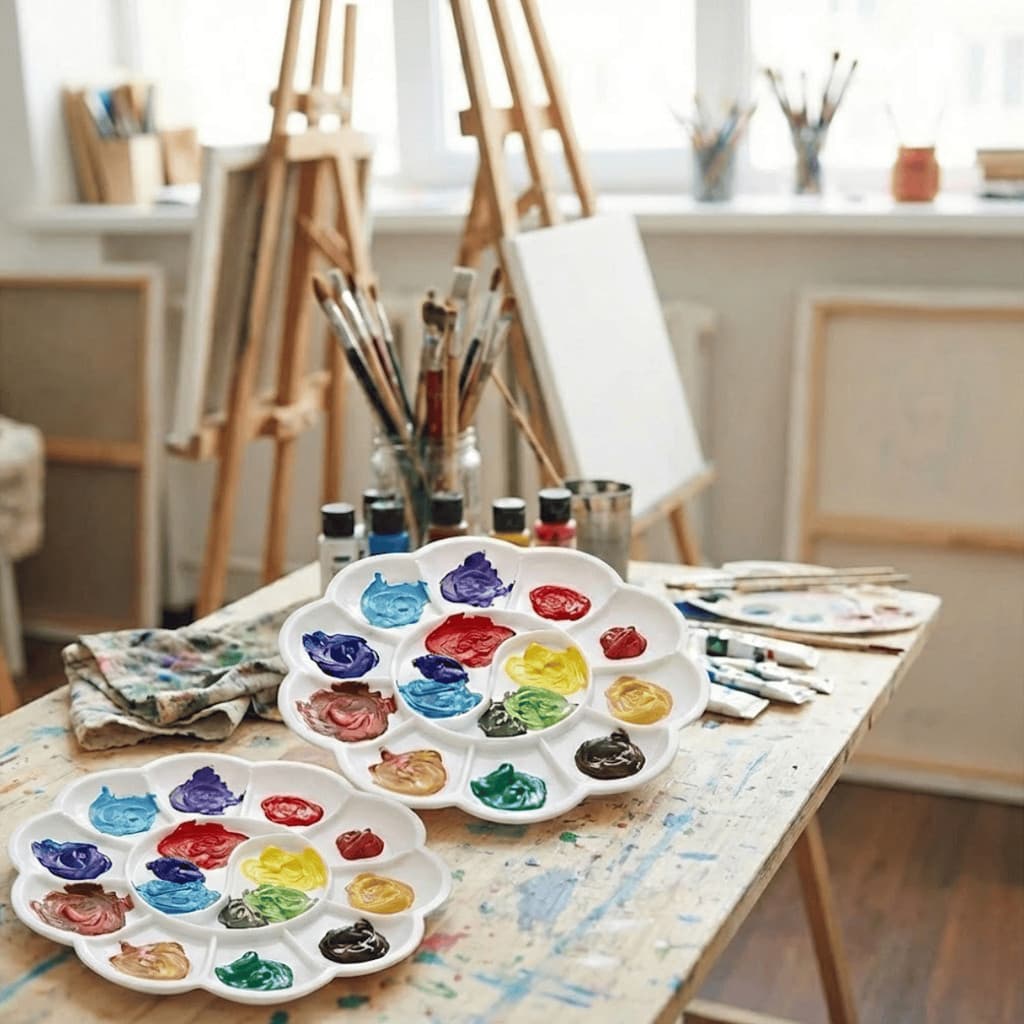 Paleta Misturadora Tinta Aquarela Guache Formato Flor Kit 2 Unidades 12 Divisoes