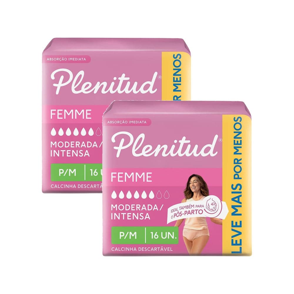 Kit 2 Roupa Íntima Plenitud Femme Tamanho P/M 16 Unidades
