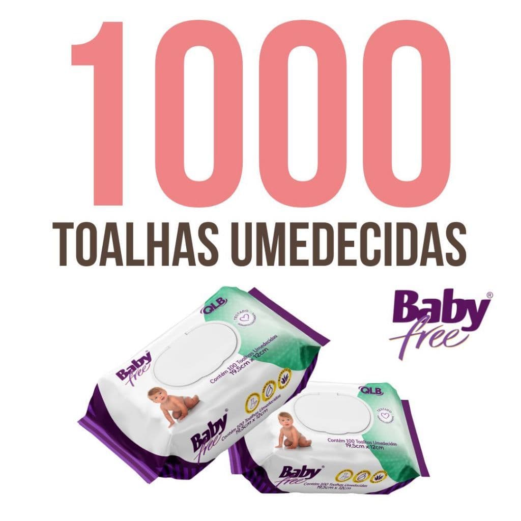 Kit com 10 Lenços Umedecidos Baby Free Com Flip-top Contém 100 Folhas