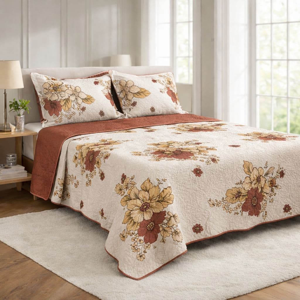 Kit Colcha Cobre Leito Estampado, Dupla Face, 3 peças, Matelado  - (Casal ou Queen)