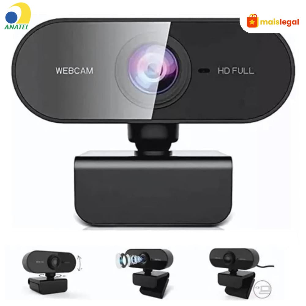 Câmera Webcam Full HD 1080p Microfone Integrado Giratório 360° Regulagem Livre Ideal para PC Notebook e Home Office