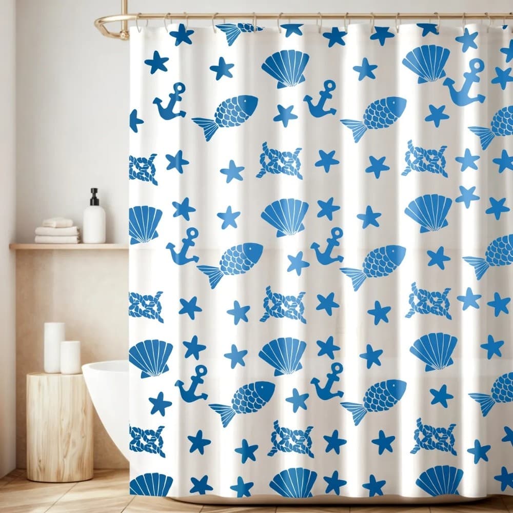 Cortina para Box de Banheiro Plástico - 1,80mx1,80m - Com Ganchos - Linda Estampada - PANAMIa Peixes  Aquario -