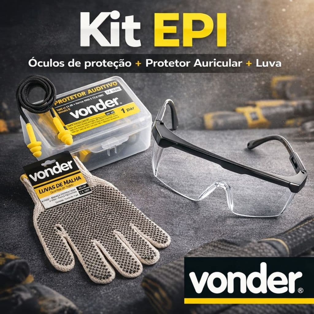 Kit EPI Vonder Completo Óculos de Proteção Foxter + Protetor Auricular + Luva Pigmentada C.A.