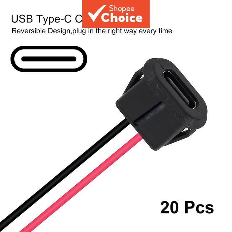  Conector Fêmea Tipo-C 2 Pinos 20 Unidades Conectores USB Tipo-C Conector de Tomada Fêmea Preto (Sem Terminal)