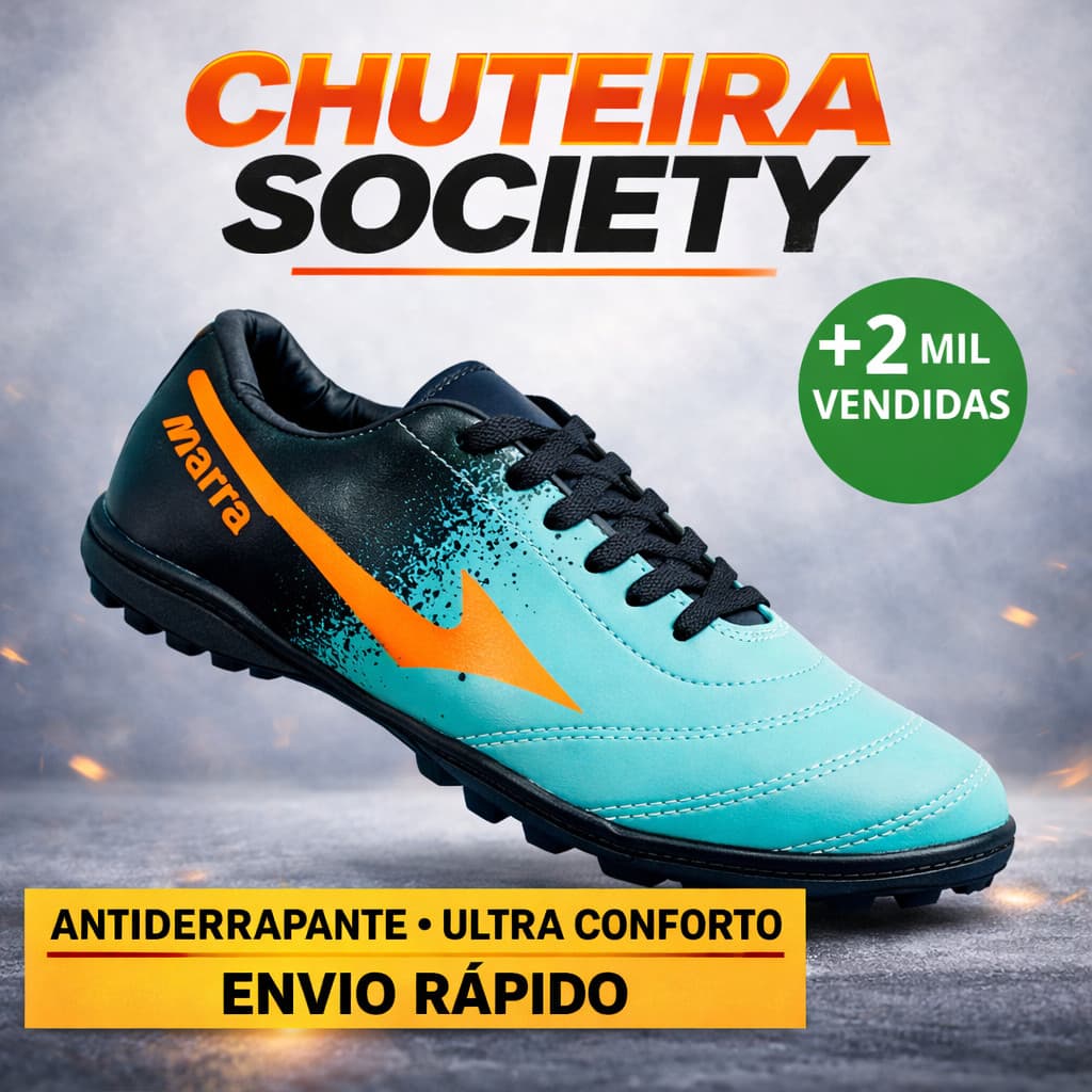 Chuteira Society e Futsal Profissional Adulto Masculina Antiderrapante Conforto Extremo Envio Rápido