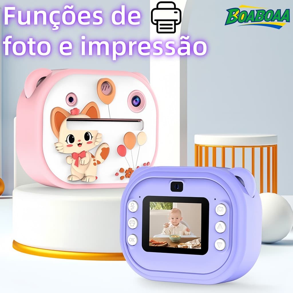 Câmera Instantânea com Impressão – Câmera Digital Selfie, Presente de Aniversário para Meninos e Meninas de 3 a 12 Anos