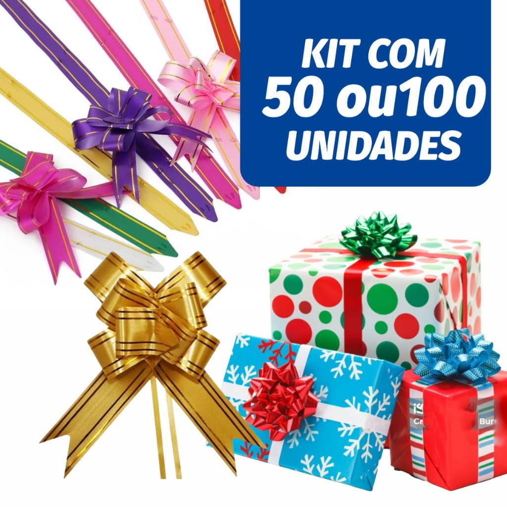 Kit 50 E 100 Laços Mágicos Para Presente Filete Dourado P/M/G Diversas Cores