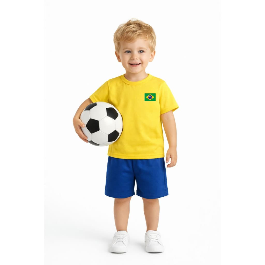 Conjunto Infantil do Brasil em Algodão Verão Kit Bermuda e Camiseta