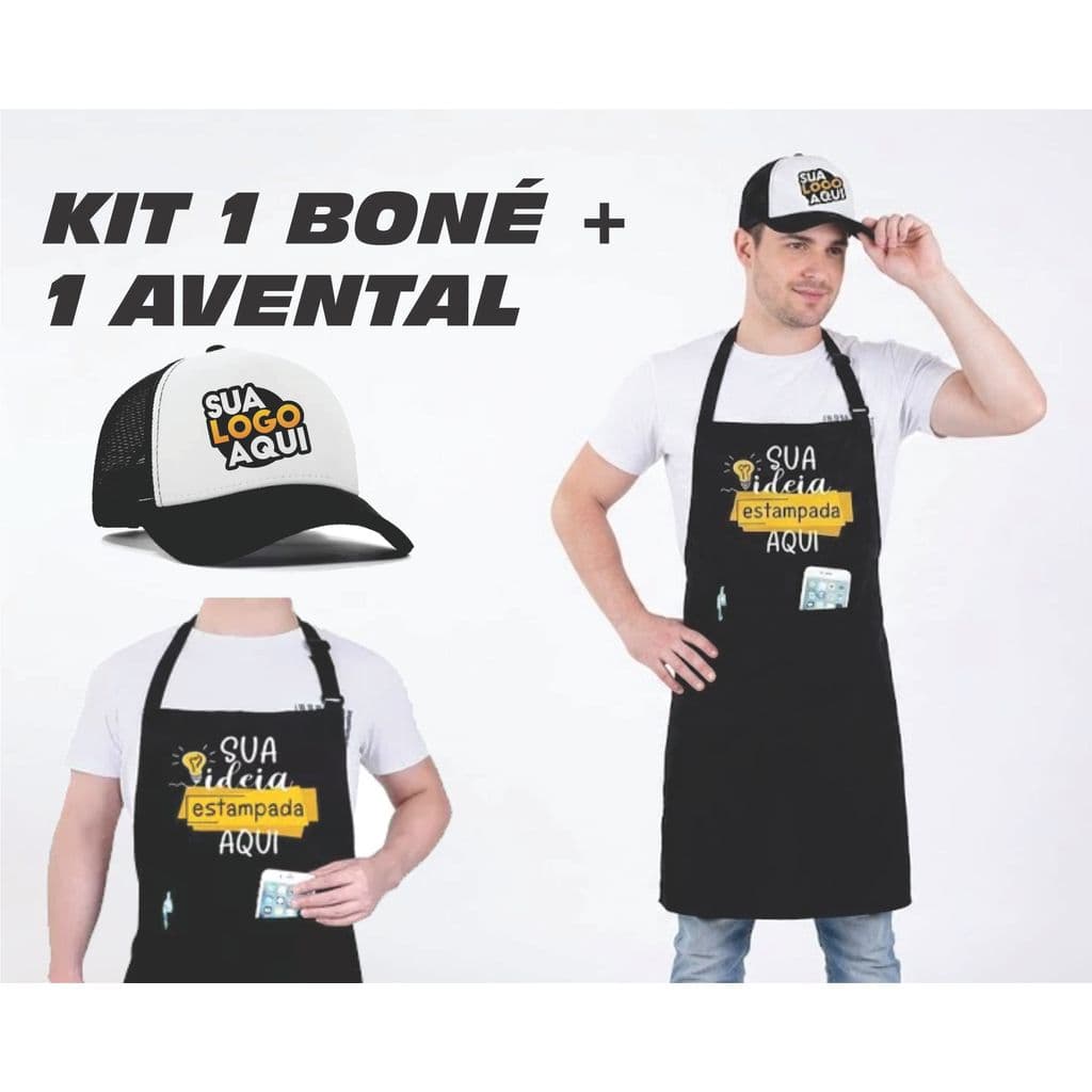 kit 1 Avental Personalizado Com Sua Arte + Boné Personalizado