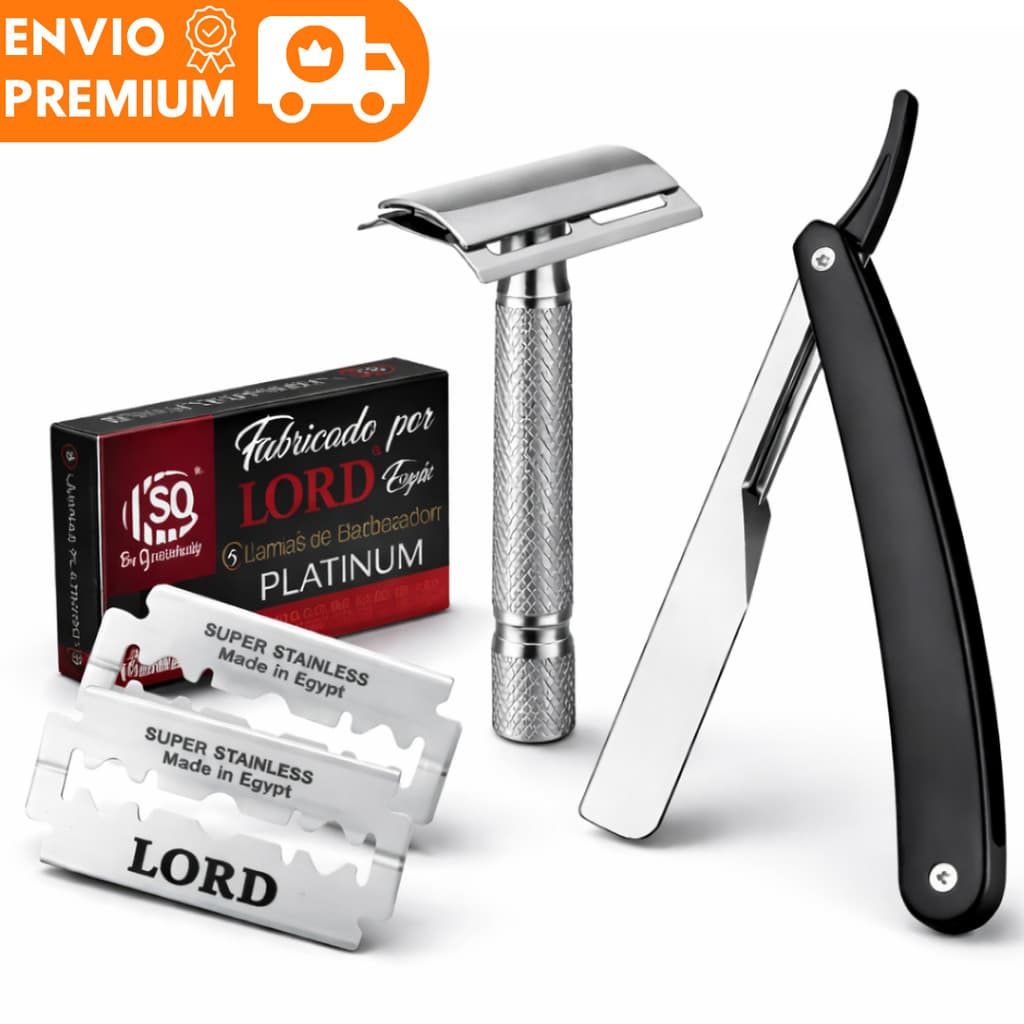 Kit Retrô Navalha Profissional Barbeador Masculino Lâminas Inox Acabamento Para Barba Sobrancelha