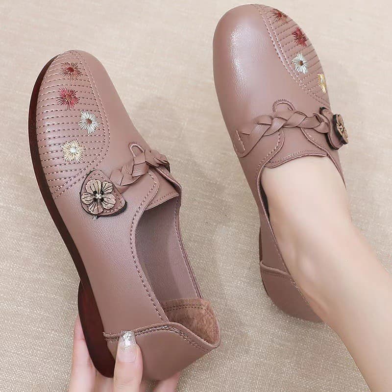 Primavera único sapatos femininos sola de tendão sapatos de mãe de meia-idade sapatos de couro feminino antiderrapante s