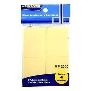 Bloco Adesivo Masterprint MP2000 37,5x50mm 4 Blocos 400 Folhas Post It Amarelo