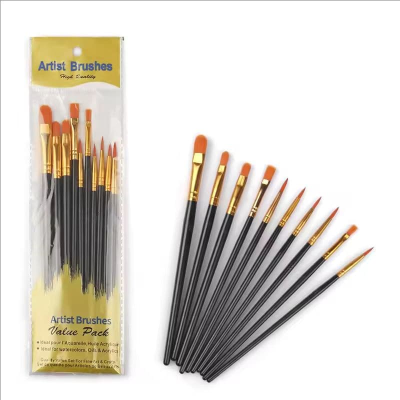 Kit 10 Pincéis Profissionais para Pintura | Nylon Premium Acrílico, Óleo e Aquarela