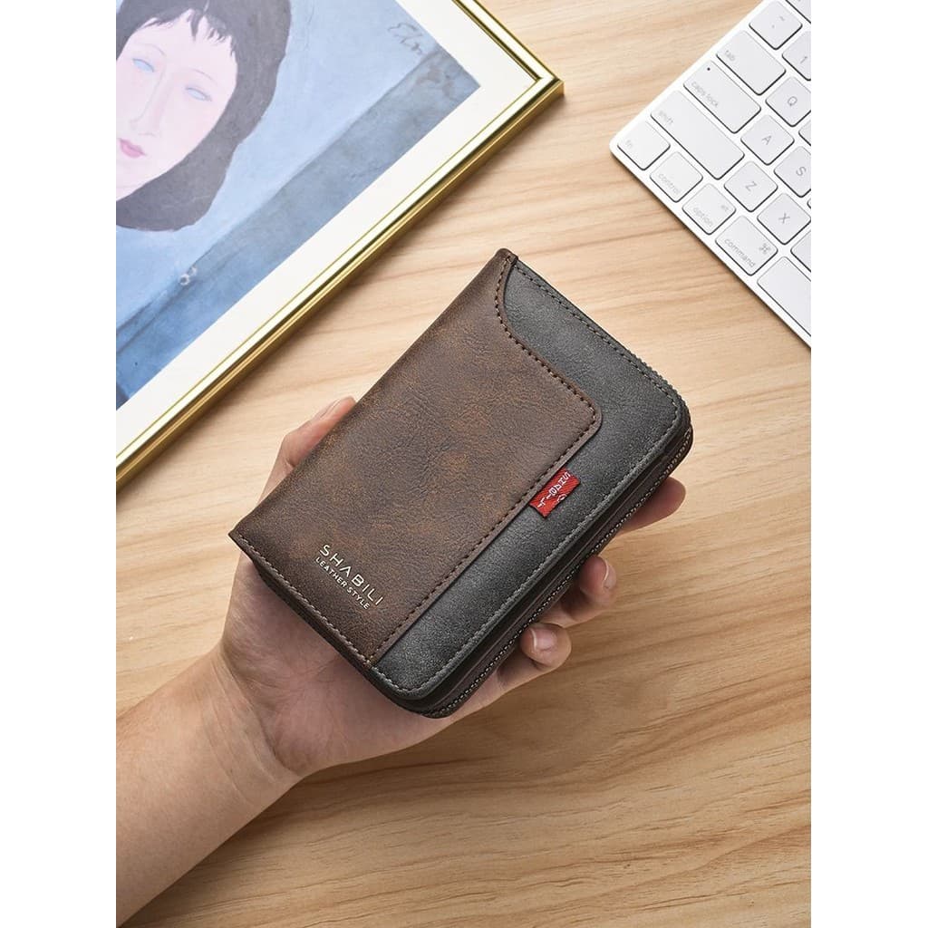 Carteira Masculina Carteira Curta com Zíper Carteira Masculina Fina Slot para Vários Cartões